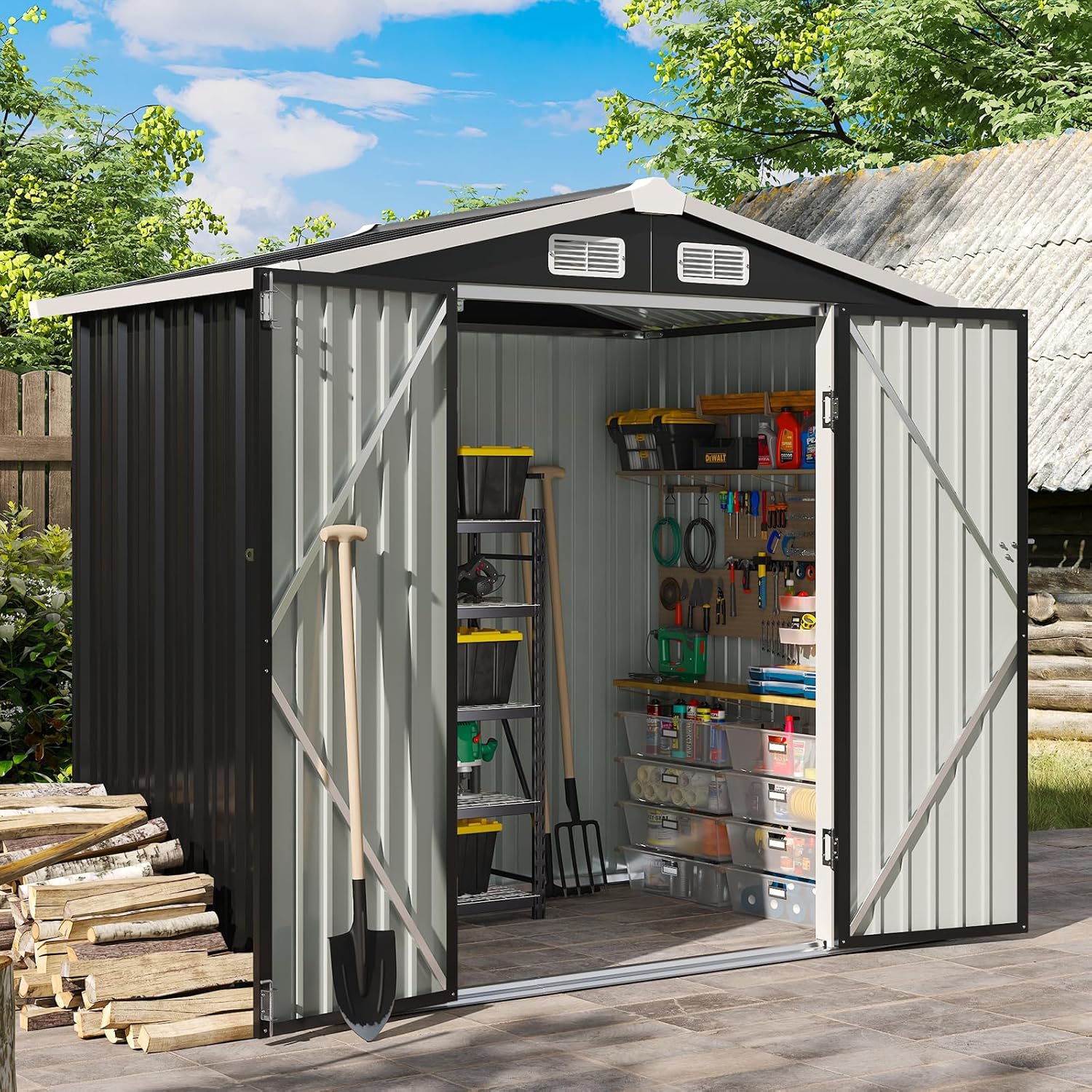 Aoxun 6.2x4ft Shed Outdoor Storage Shed with Lockable Door Metal Garden Tool Shed
