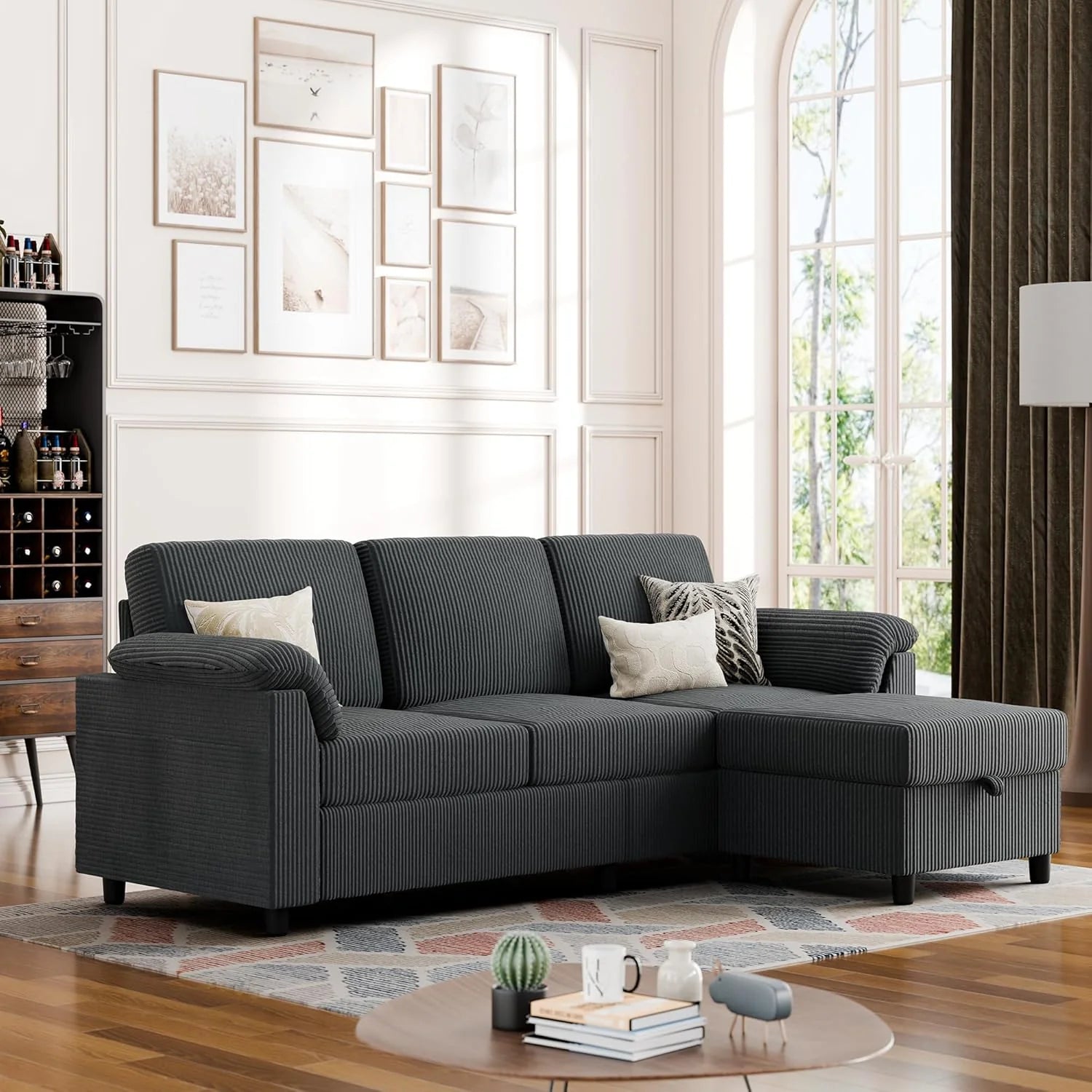 Vongrasig Convertible Modular Sofa, Three-Seater L-Shaped Sofa, Mid-Century Style Sofa