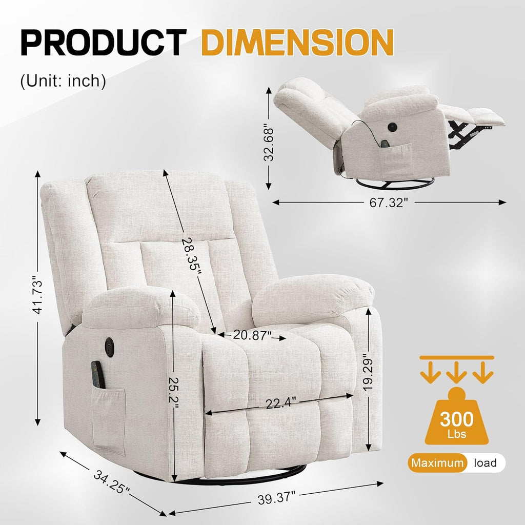 Rocker Recliner, Glider Recliner Chairs for Adults, 360�� Swivel Rocking Chair with Massage and Heating, Nursery Chair