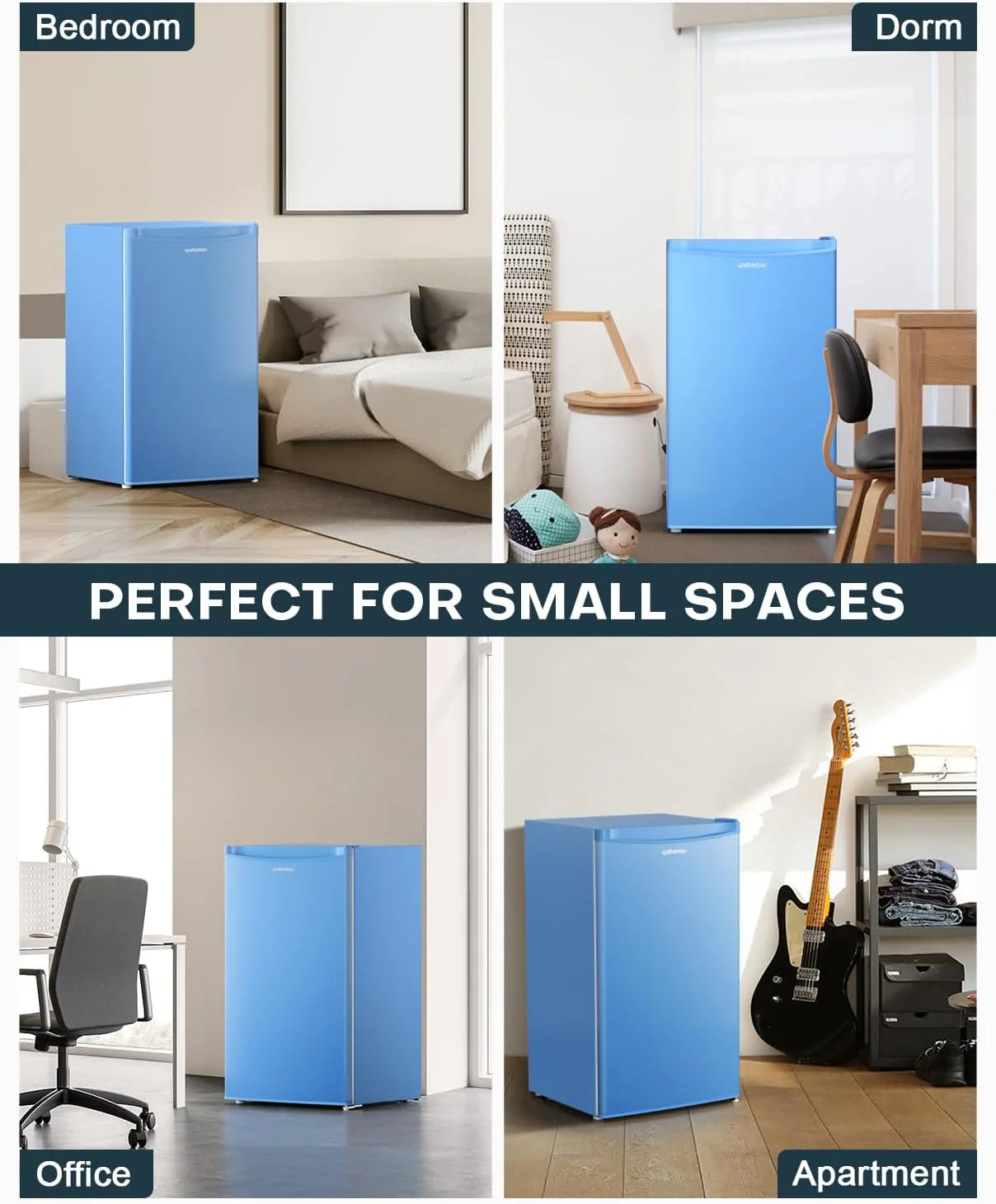Upstreman 3.2 Cu.Ft Mini Fridge with Freezer, Single Door Mini Fridge, Dorm Fridge, Adjustable Thermostat, Mini Refrigerator