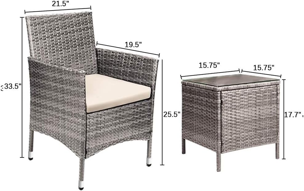 Devoko Patio Porch Furniture Sets 3 Pieces PE Rattan Wicker Chairs Outdoor Garden Furniture Sets