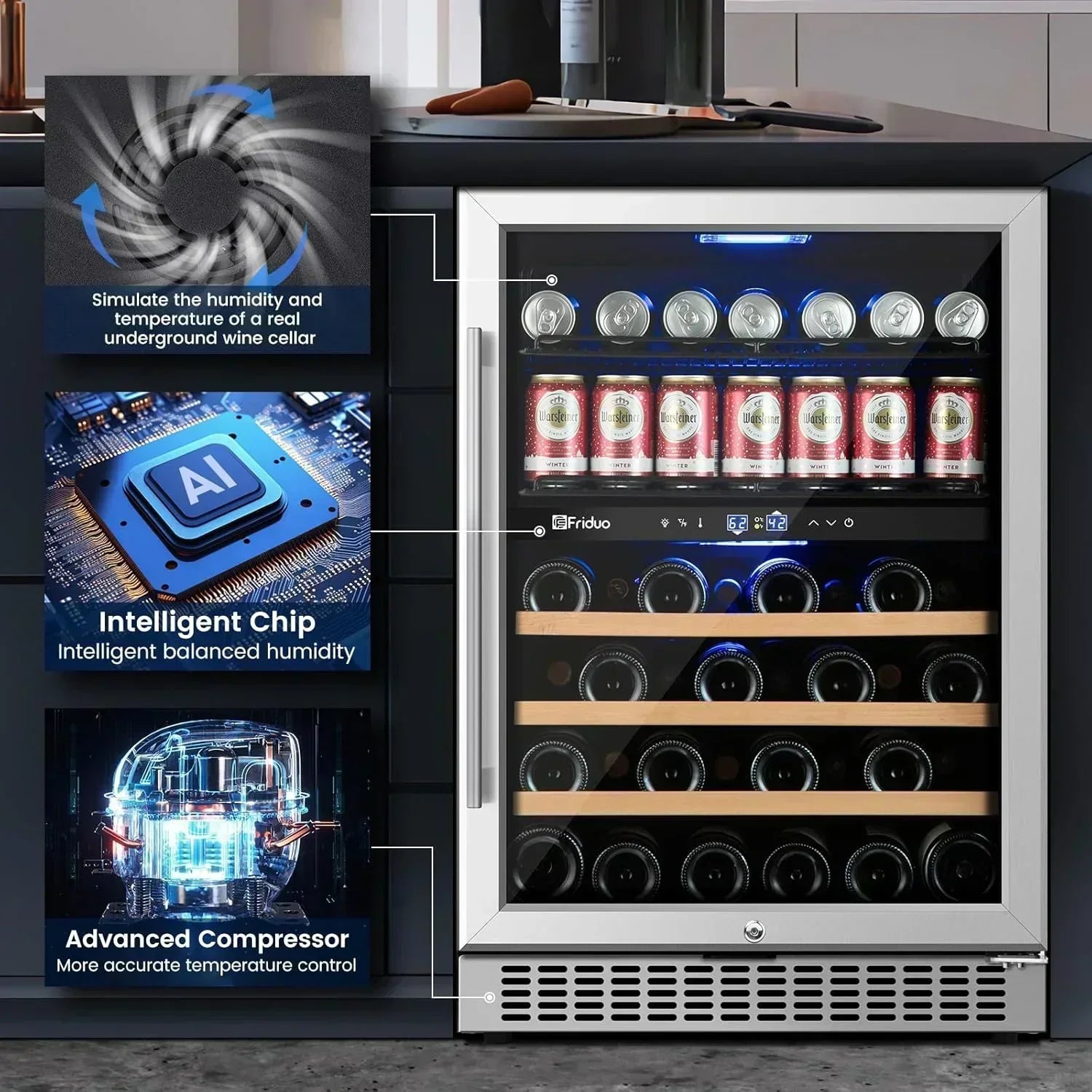 24 inch Dual Zone Beverage Refrigerator 30 Bottles 82 Cans Wine Fridge Built-in or Freestanding