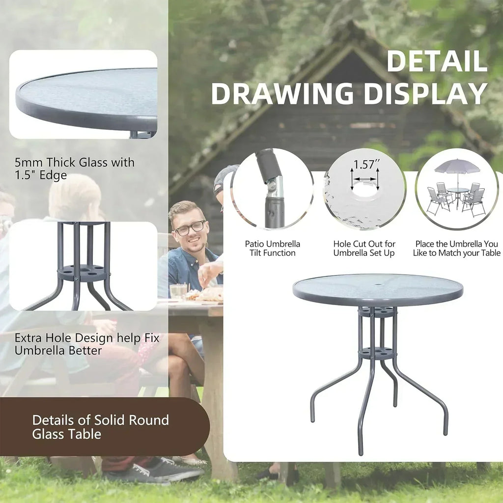 Vongrasig 6 Piece Folding Patio Dining Set Small Metal Outdoor Garden Patio Table and Chair Set