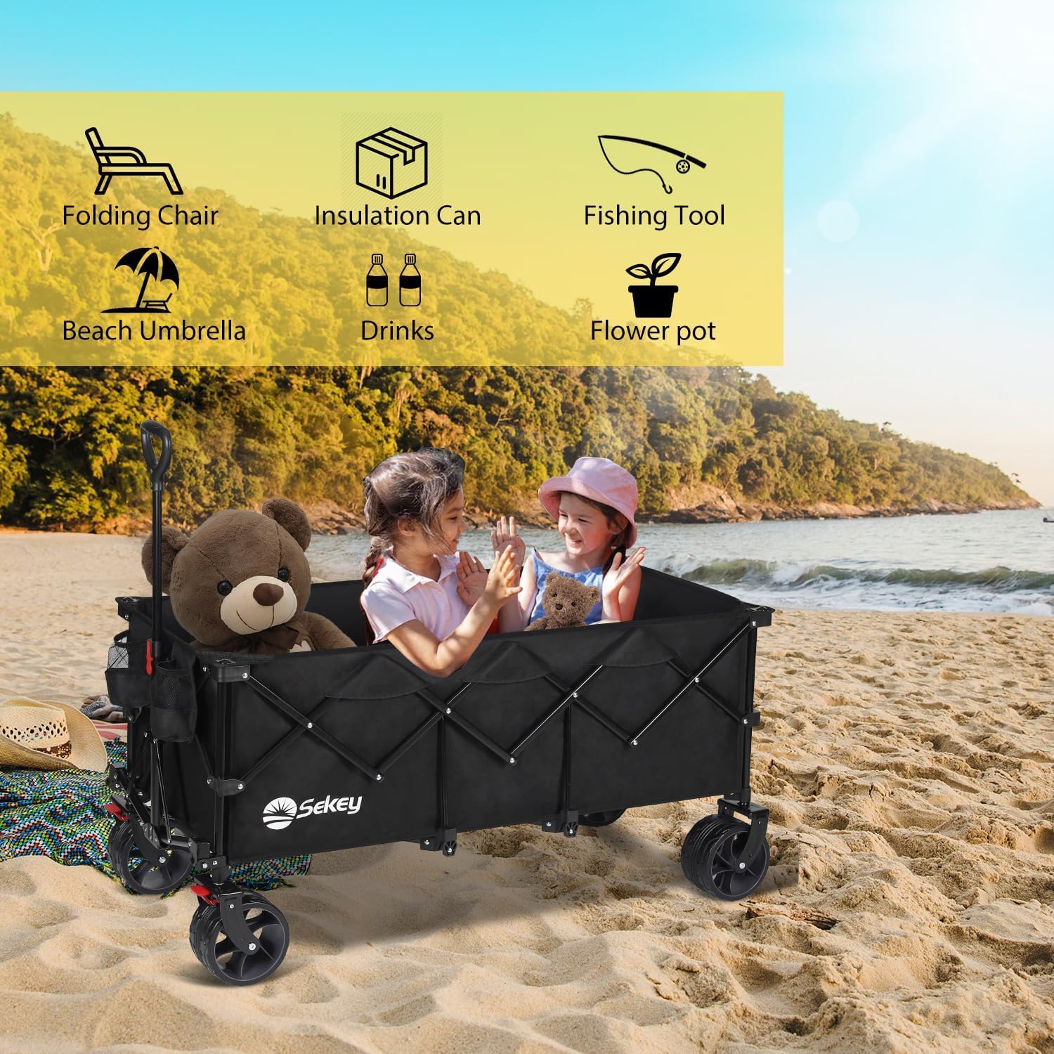 Sekey 48 Inch Long Foldable Extended Travel Cart 440 Lbs Folding Multi-Purpose Garden Cart
