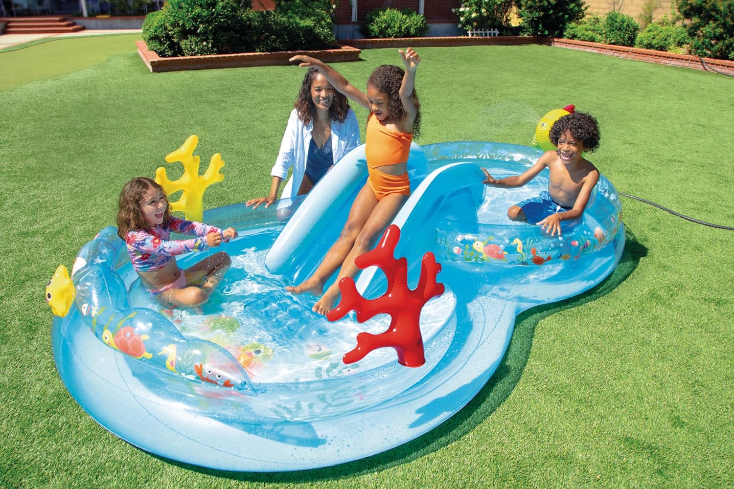 Intex 96 x 78 x 28 Inflatable Jungle Adventure Play Center Spray Kiddie Pool - Backyard Kids Water Slide, Outdoor Blow-Up Splash Pad for Toddlers