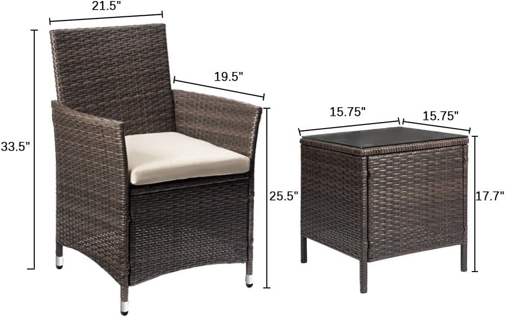 Devoko Patio Porch Furniture Sets 3 Pieces PE Rattan Wicker Chairs Outdoor Garden Furniture Sets