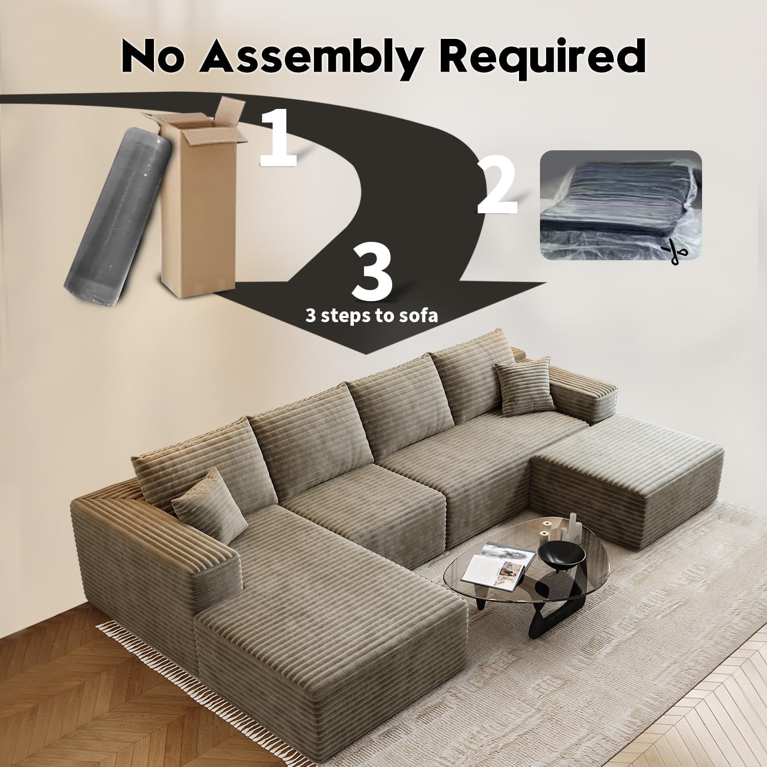 107.5 inch Cloud Modular Sectional Sofa with L-Shaped Chaise Lounge, Modern Minimalist Upholstered Sofa Deep Seating Corner Sofa