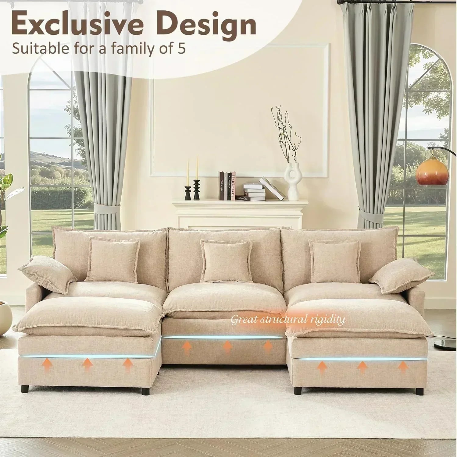 108 Inch U Shape Sofa Sectional Sofa Comfortable Cloud Sofa Living Room Deep Seat Sofa