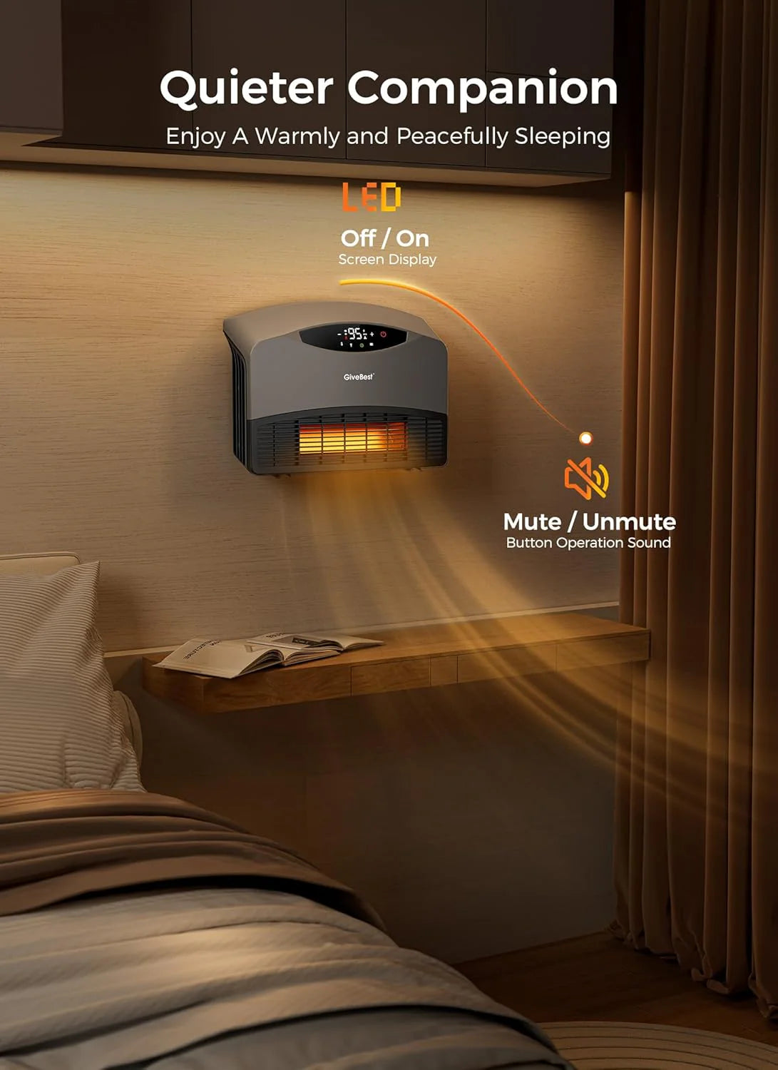 GiveBest Electric Wall Heater with WiFi and Remote Control, Floor or Wall Mounted Heater, Large Room Coverage, 3 Heating Modes, 1500W Fast Heating Space with Thermostat for Indoor Room Use