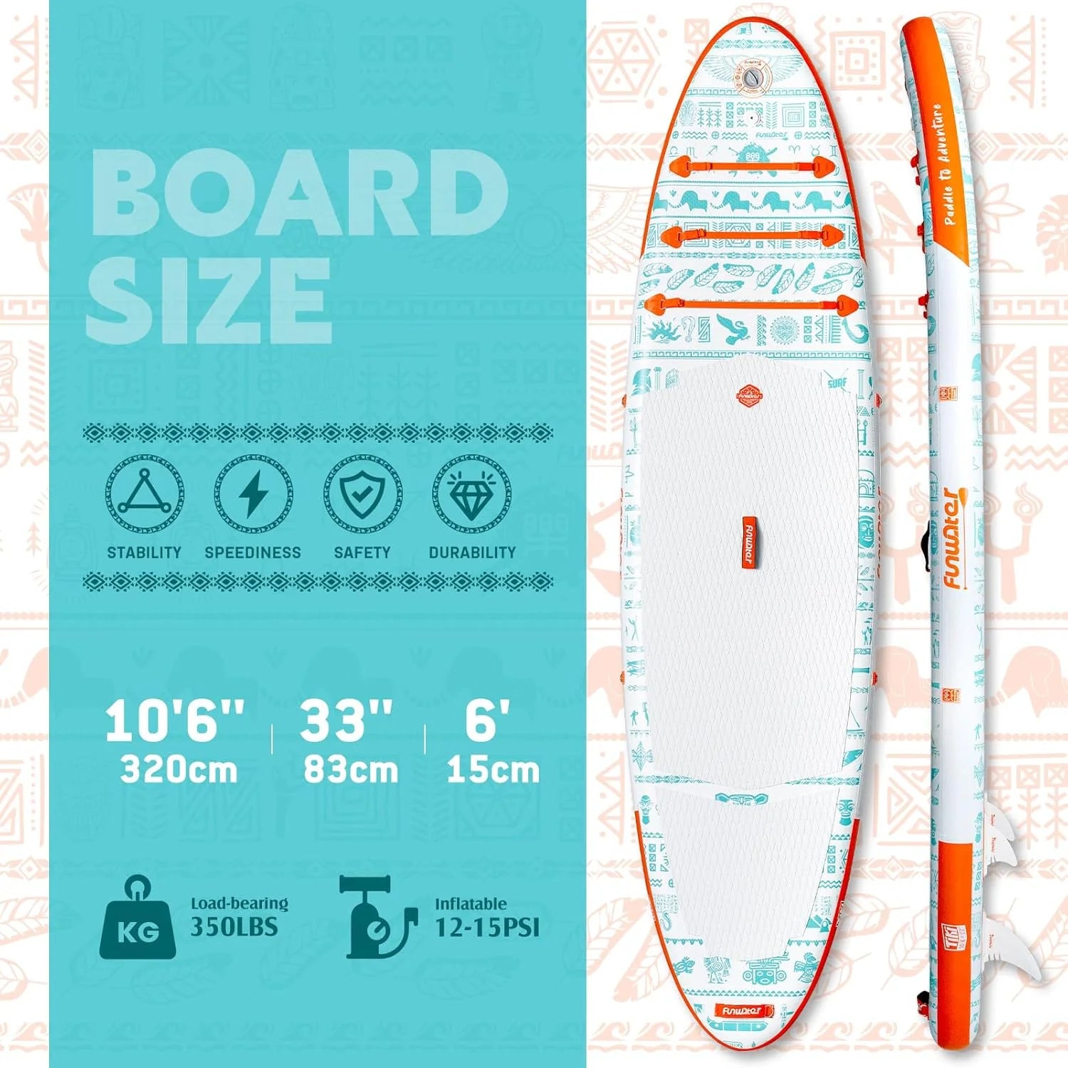 FunWater Inflatable Stand Up Paddle Board with Premium SUP Paddle Accessories, Non-Slip EVA Deck, 11'/10'6' Paddle